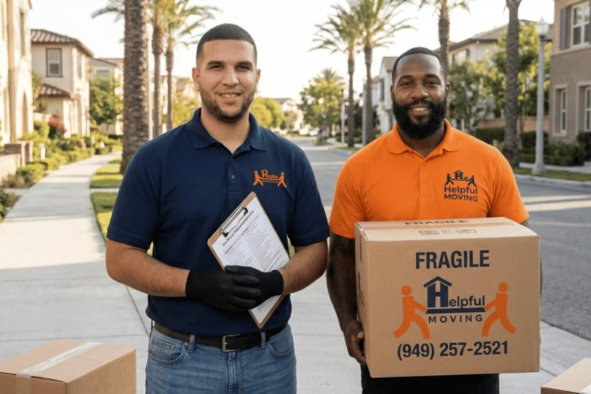 Helpful Moving owner Noah carefully packing items for a senior relocation in Orange County