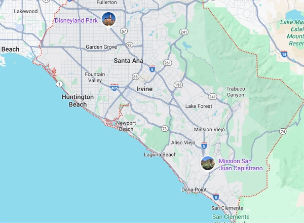 Orange County local moving coverage map